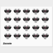 Black Damask Pink Initiaal Wedding Favor Hart Sticker (Vel)