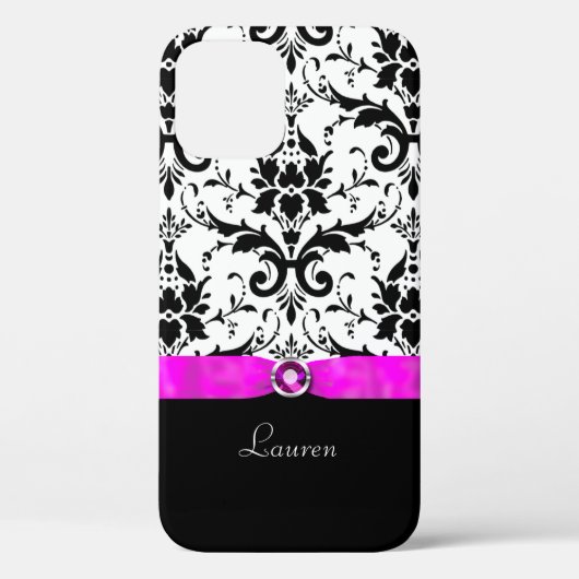 Black Damask Pink Jewel gepersonaliseerd Case-Mate iPhone Case (Achterkant)
