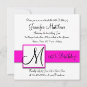 Black Damask Pink Monogram 60th Birthday Invite Kaart (Achterkant)
