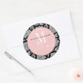 Black Damask Pink Monogram Wedding Sticker (Envelop)