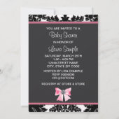 Black Damask Pink Princess Baby shower Kaart (Achterkant)