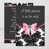 Black Damask Pink Princess Baby shower Kaart (Voorkant / Achterkant)