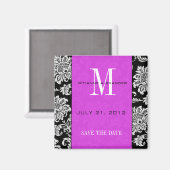 Black Damask Plum Monogram slaat de datum op Magneet (Voorkant / Achterkant)