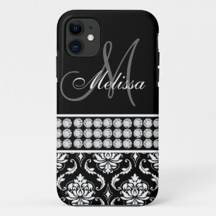 Black Damask Printed Diamonds, speciaal gepersonal iPhone 11 Hoesje