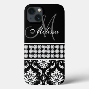 Black Damask Printed Diamonds, speciaal gepersonal iPhone 13 Hoesje