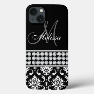 Black Damask Printed Diamonds, speciaal gepersonal iPhone 13 Hoesje