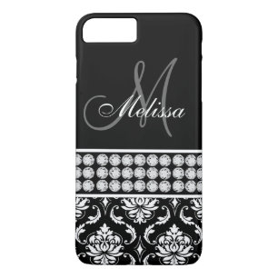 Black Damask Printed Diamonds, speciaal gepersonal iPhone 8 Plus / 7 Plus Hoesje