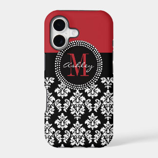 Black Damask Red Initiaal Name