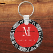 Black Damask Red Monogram Wedding Sleutelhanger (Voorkant)