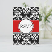 Black Damask Red RSVP voor Square Invitations (Staand voorkant)