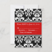 Black Damask Red RSVP voor Square Invitations (Achterkant)