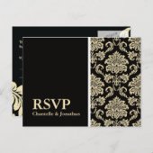 Black Damask RSVP Briefkaart (Voorkant / Achterkant)