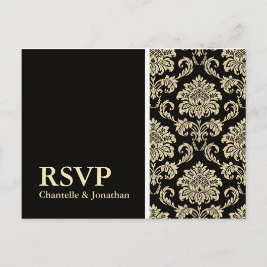Black Damask RSVP Briefkaart (Voorkant)