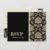 Black Damask RSVP Briefkaart (Voorkant / Achterkant)