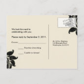 Black Damask RSVP Briefkaart (Achterkant)