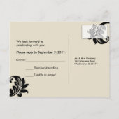 Black Damask RSVP Briefkaart (Achterkant)
