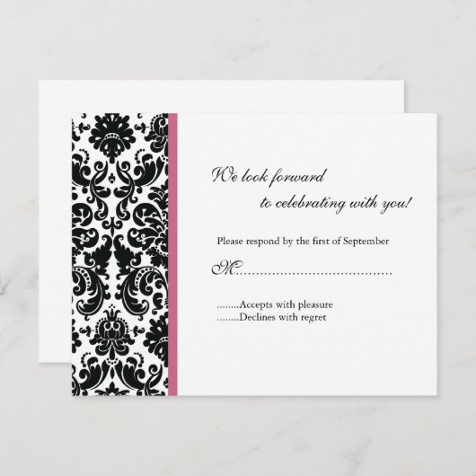 Black Damask RSVP-reactiekaart RSVP Kaartje (Voorkant / Achterkant)