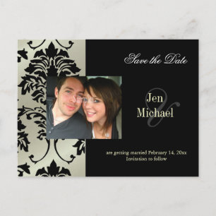 Black Damask Save the Date Photo briefkaarten