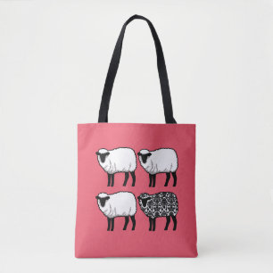 Black Damask Sheep op Roze Tote Bag