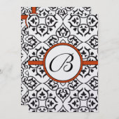 Black Damask Side Borders Oranje Trim Wedding Kaart (Voorkant / Achterkant)