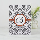 Black Damask Side Borders Oranje Trim Wedding Kaart (Staand voorkant)