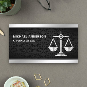 Black Damask Silver Justice Scale Lawyer Attorney Visitekaartje