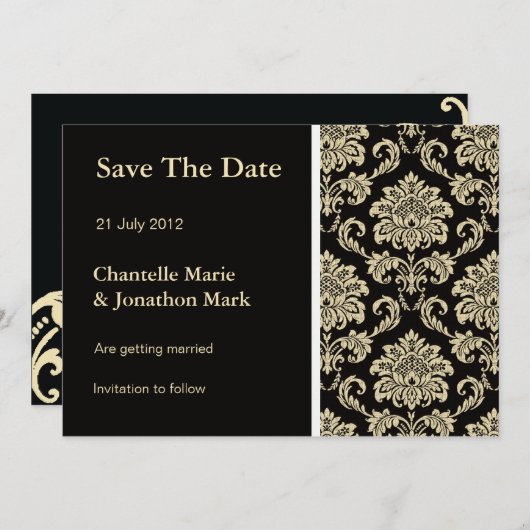 Black Damask slaat de datum Kaart op (Voorkant / Achterkant)