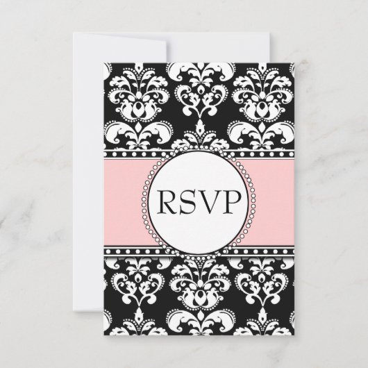Black Damask Soft Rose RSVP pour les invitations C (Devant)