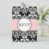 Black Damask Soft Rose RSVP pour les invitations C (Debout devant)