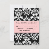 Black Damask Soft Rose RSVP pour les invitations C (Dos)