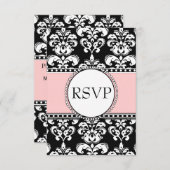 Black Damask Soft Rose RSVP pour les invitations C (Devant / Derrière)