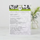 Black Damask Swirl Apple Green Wedding Programme (Debout devant)