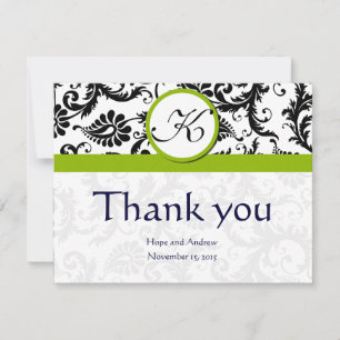 Black Damask Swirl Green Weddenschap Bedankkaart