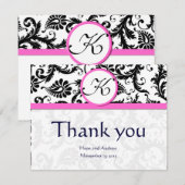 Black Damask Swirl Mariage rose Merci Cartes (Devant / Derrière)