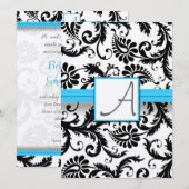 Black Damask Swirls Bright Aqua Raised Trim Kaart (Voorkant / Achterkant)