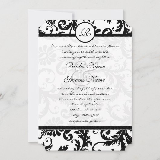 Black Damask Swirls met Stippen Weddenschap Kaart (Voorkant)