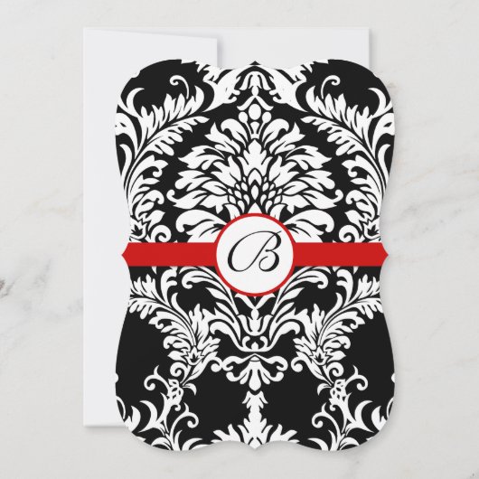 Black Damask Swirls Red Trim Paars Font Wedding Kaart (Achterkant)