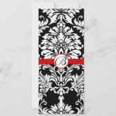 Black Damask Swirls Red Trim Weddenschap Kaart (Achterkant)