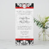 Black Damask Swirls Red Trim Weddenschap Kaart (Staand voorkant)