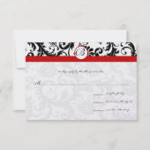 Black Damask Swirls Red Trim Weddenschap RSVP (Voorkant)