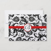 Black Damask Swirls Red Trim Weddenschap RSVP Kaartje (Achterkant)