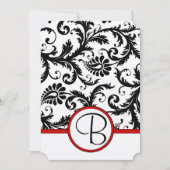 Black Damask Swirls Red Trim Wedding Invitations (Devant)
