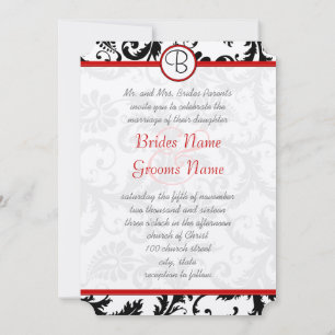 Black Damask Swirls Red Trim Wedding Invitations