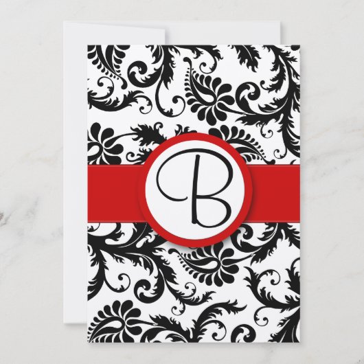 Black Damask Swirls Red Trim Wedding Invitations (Devant)