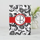 Black Damask Swirls Red Trim Wedding Invitations (Debout devant)