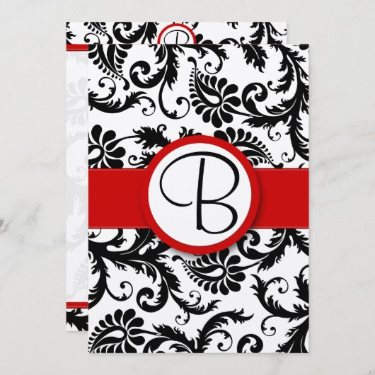 Black Damask Swirls Red Trim Wedding Invitations (Devant / Derrière)