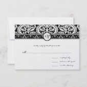 Black Damask Swirls Square Weddenschap RSVP Kaartje (Voorkant)