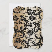 Black Damask Swirls Wedding Invitation Kaart (Achterkant)