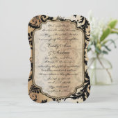 Black Damask Swirls Wedding Invitation Kaart (Staand voorkant)