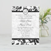 Black Damask Swirls Wedding Invitation Kaart (Staand voorkant)